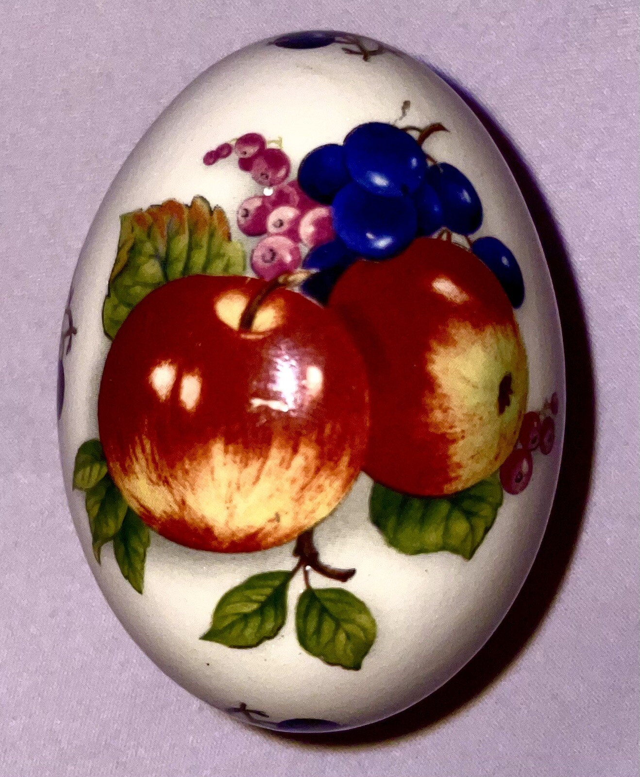 The Egg Lady Vintage Porcelain Egg – Apples & Grapes Size 2” X 1.75”