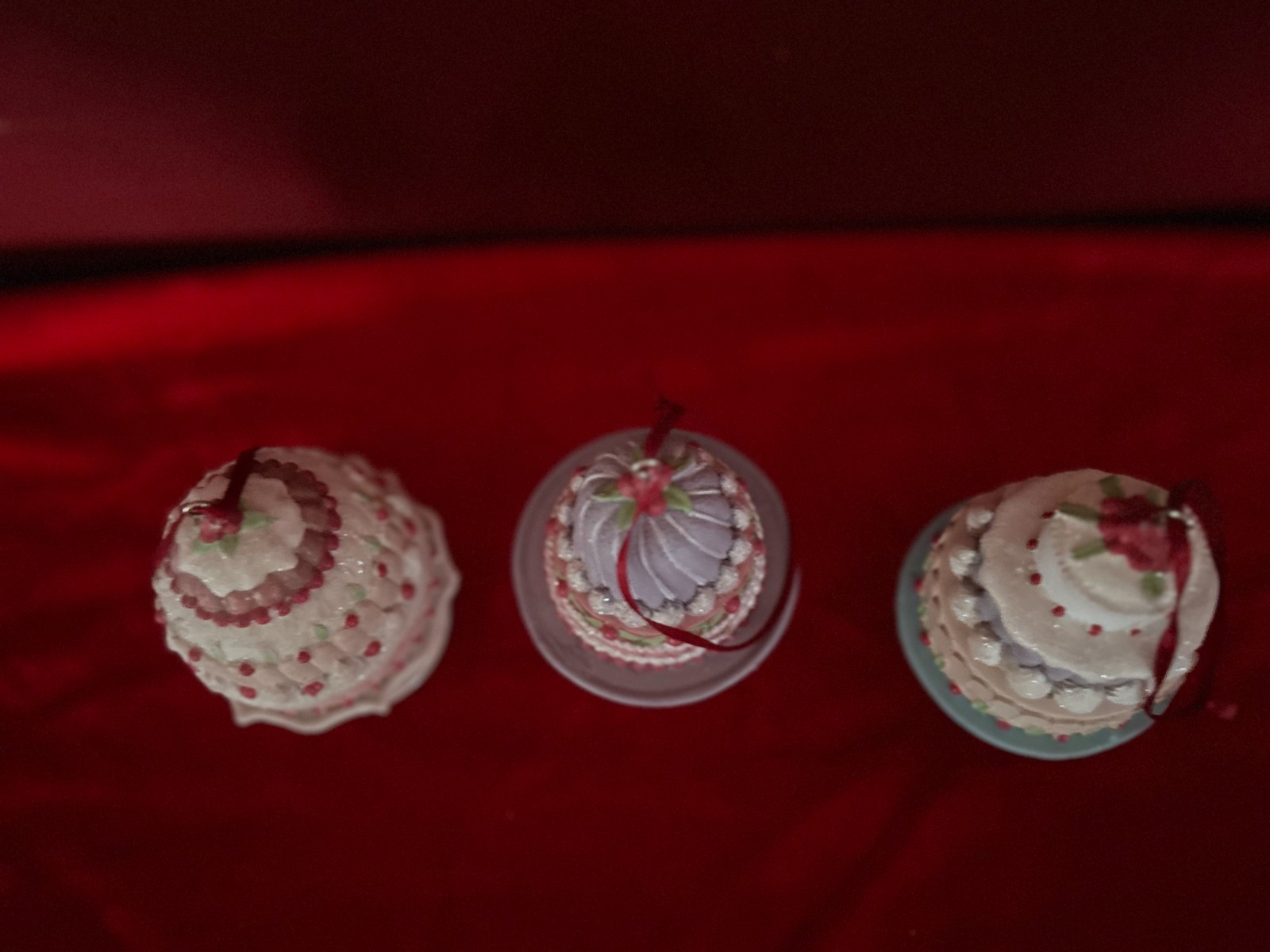 Cupcakes & Cashmere Set of 3 Pastel Sugar Candy Frosted Cake Pedestal Ornaments