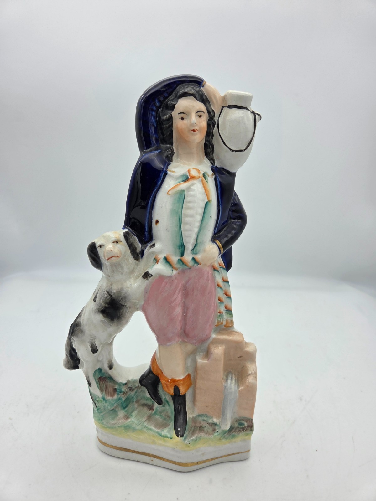 19 Century English Staffordshire Nobleman with Spaniel Dog 9″ Victorian