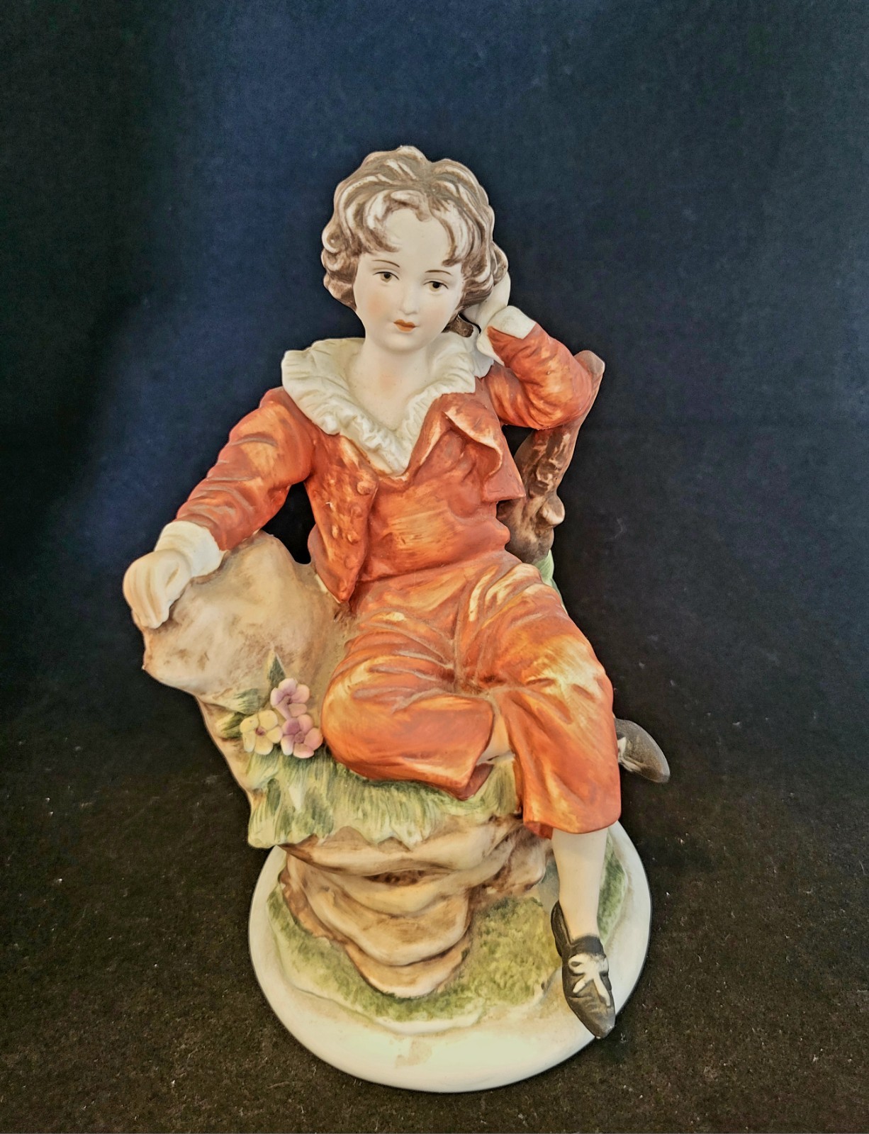 Vtg The Red Boy Master Lambton Lefton Figurine w/Matching Framed Needlepoint