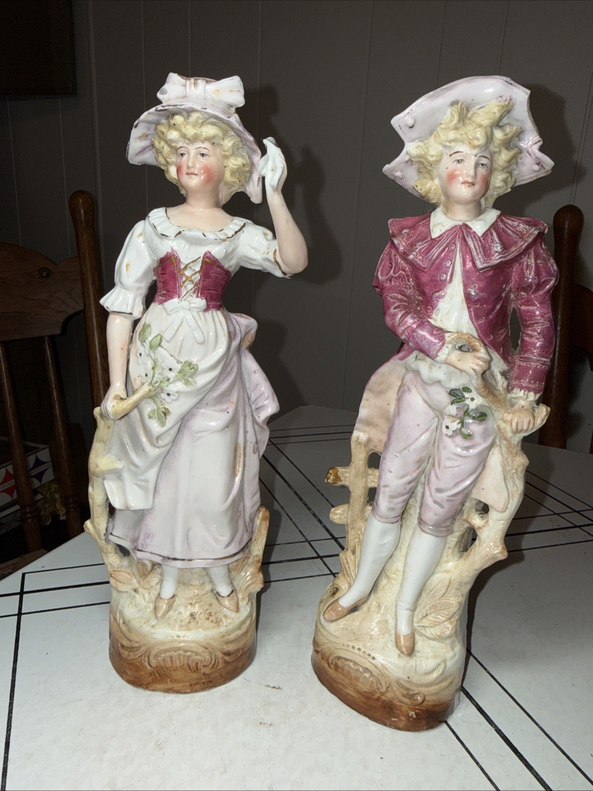 Antique German Porcelain Victorian Pair Man Woman Couple c 1900 Impressed C Mark