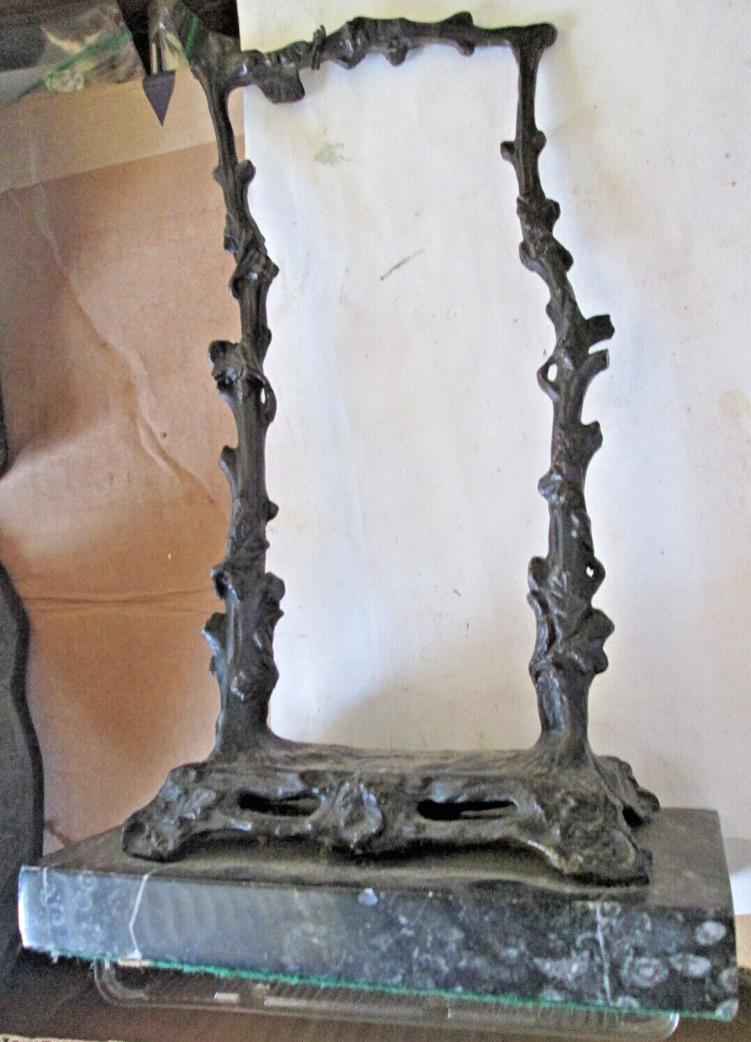 ANTIQUE MARBLE & BRONZE VINE TRELLIS, VARIETY OF “GIRL ON SWING” SIGNED MOREAU