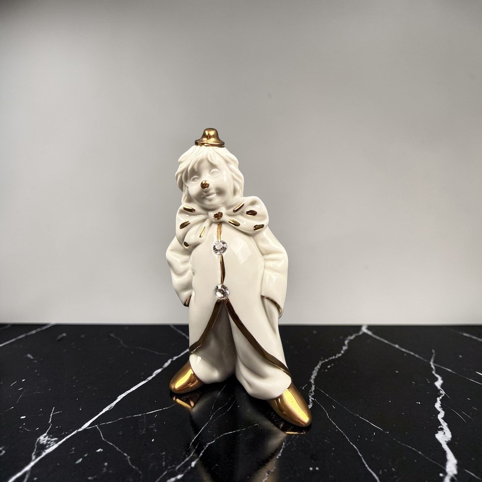 RG Porcellane Capodimonte Limoges Clown Figurine White Gold Tone Swarovski Italy