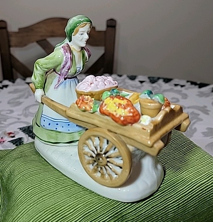 Vintage Woman Pushing Food Cart Made In Japan 1930s