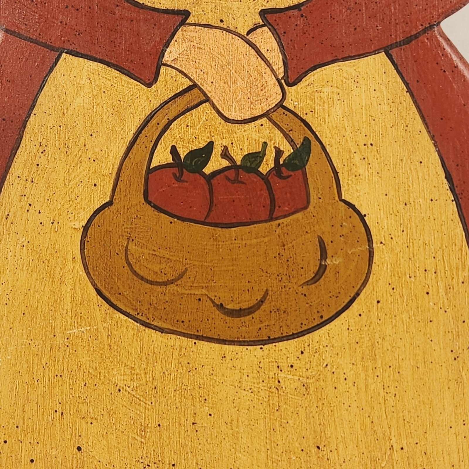 VTG Handmade Hand Painted Wood Rustic Folk Art Woman Holding Apples Figure 14″
