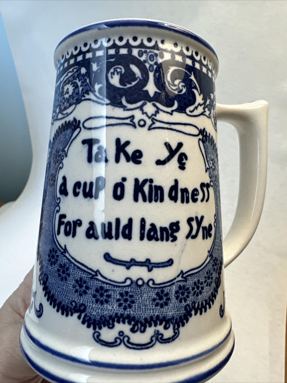 Vtg Enesco Imports Blue & white Delft Large Mug NOS “Take a Cup O’ Kindness”