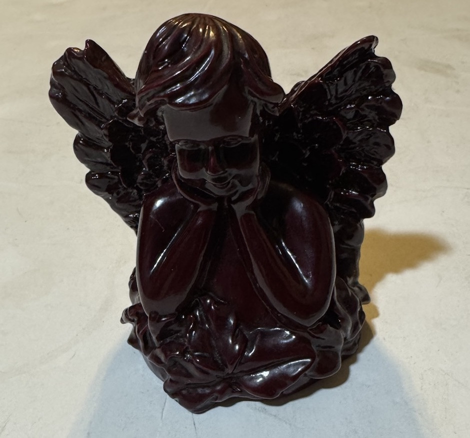 Cherry Wood Cherub / Angel Figurine 4 X3.5 In.