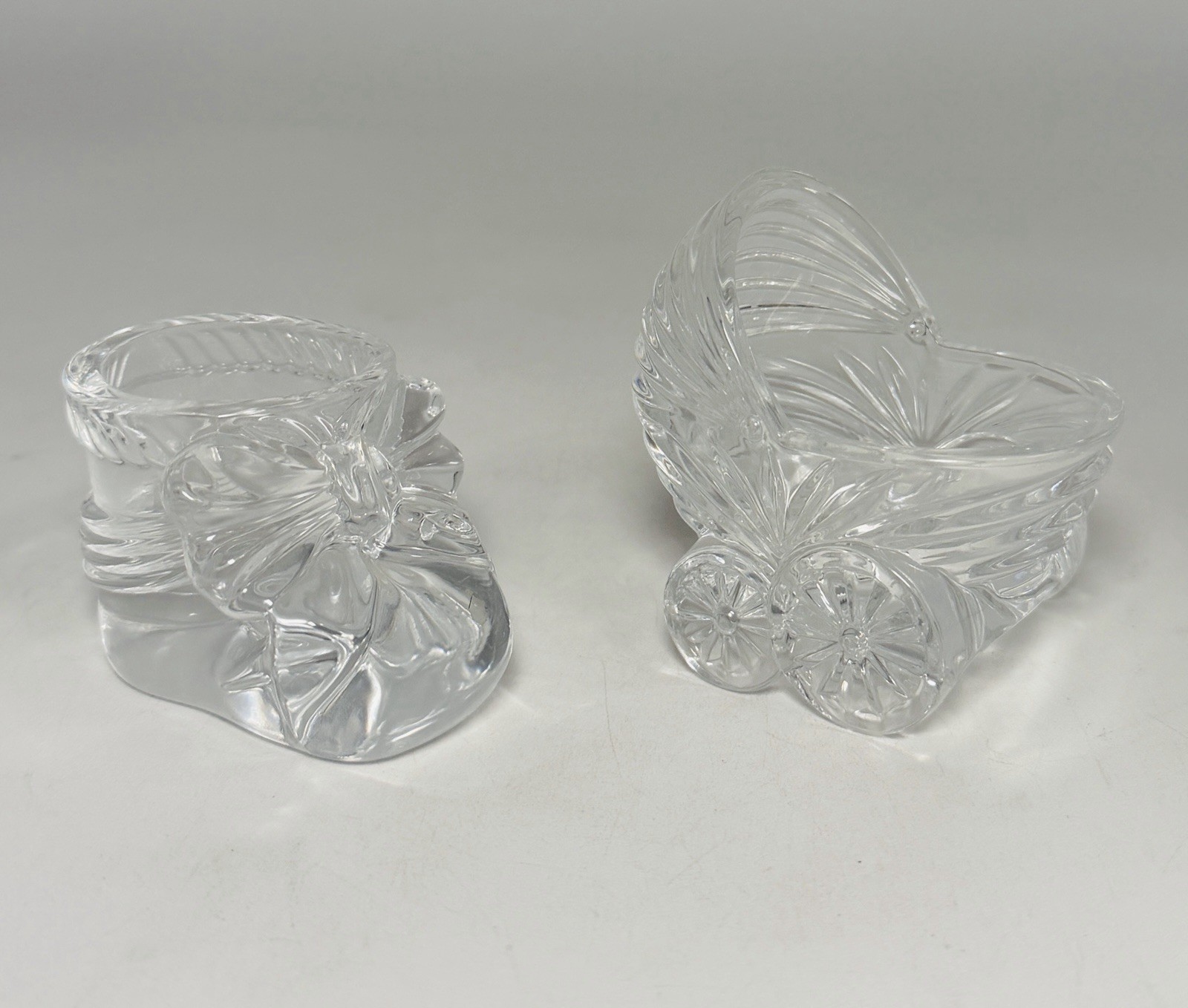 Avon 1993 Baby Bootie Clear Crystal Glass Shoe Baby Stroller Carriage Lot of 2