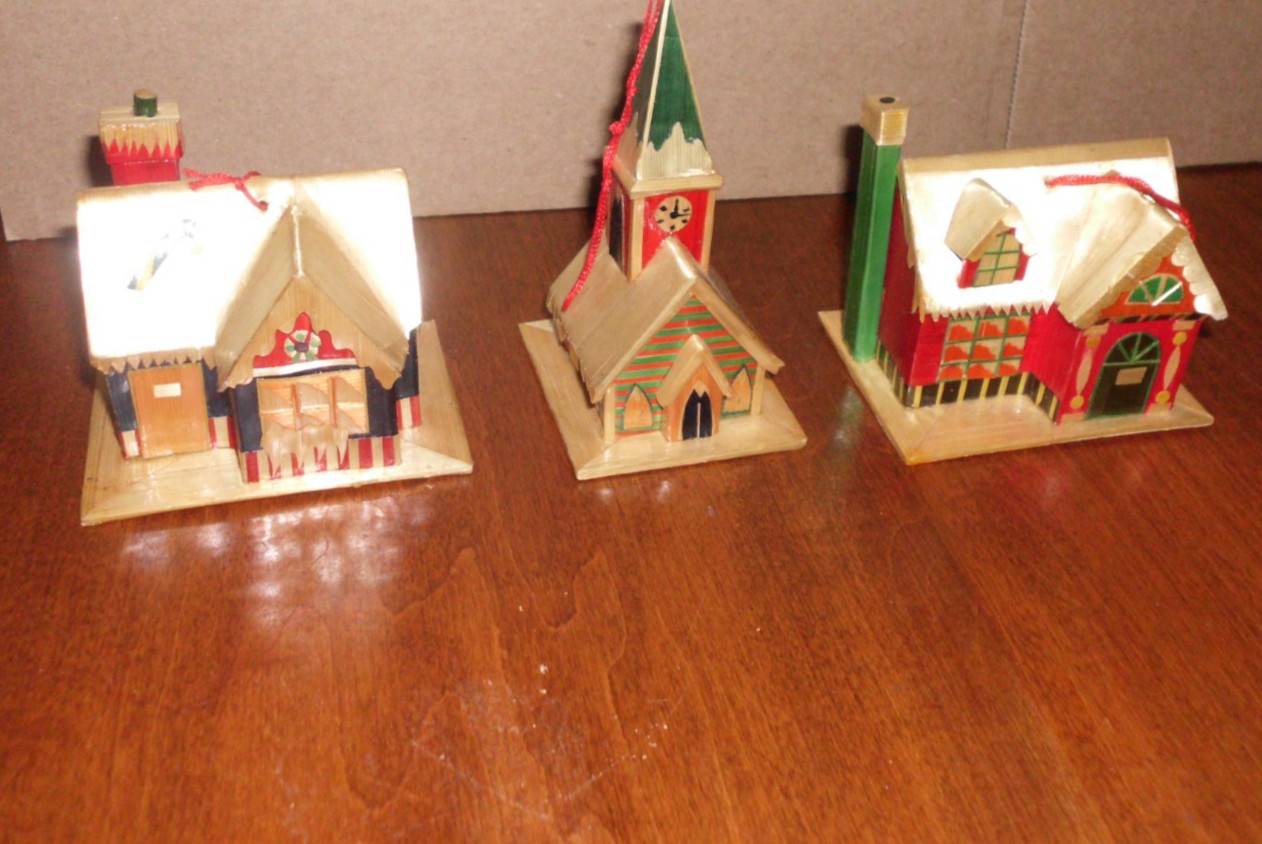 3 Vintage Lillian Vernon Wheat stalk House Church Shop Christmas Ornaments