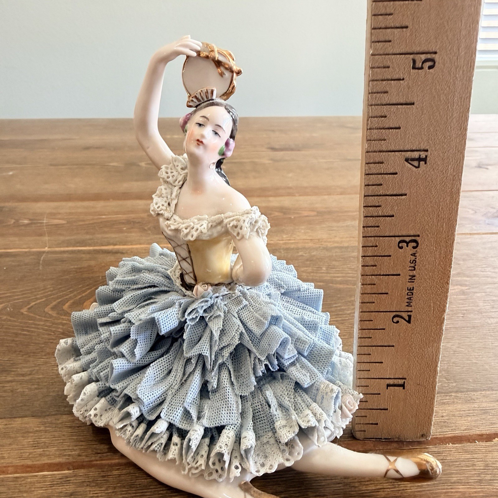 Dresden Lady Figurine Ballerina Dancer Blue Dress Germany