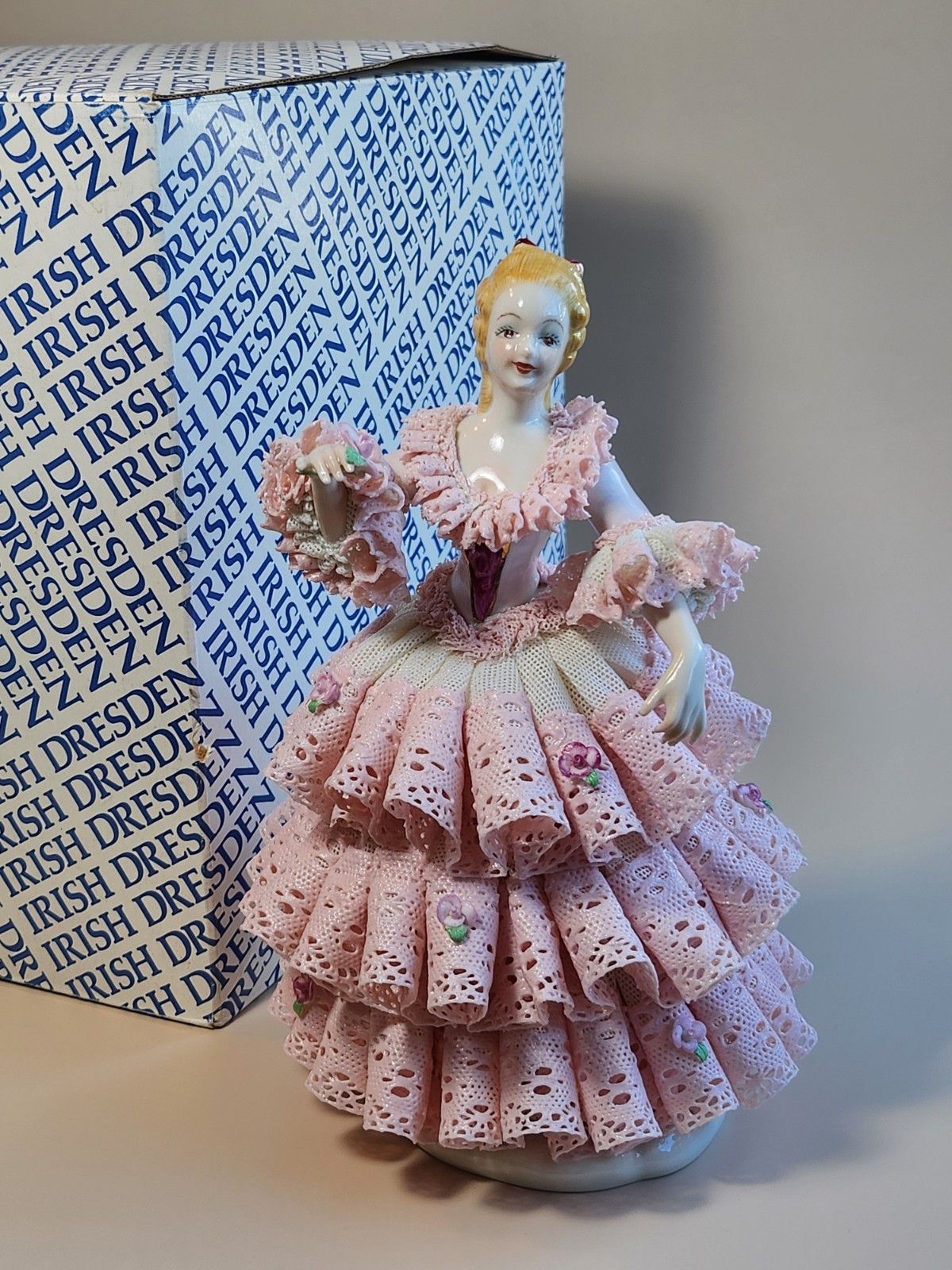 Vintage Muller Volkstedt Irish Dresden Scent of Rose Pink Porcelain Figurine