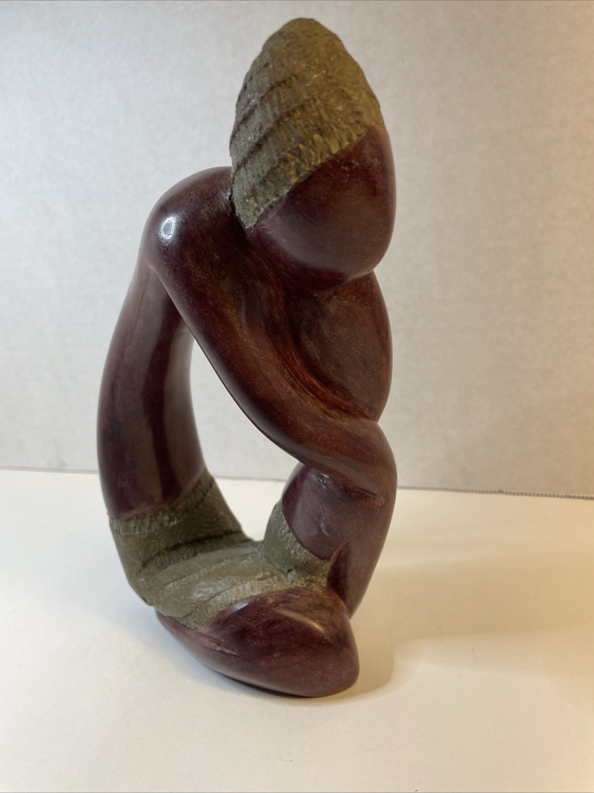 Thinking Man Vtg Stone Carving Red/ Brown 8 1/2”