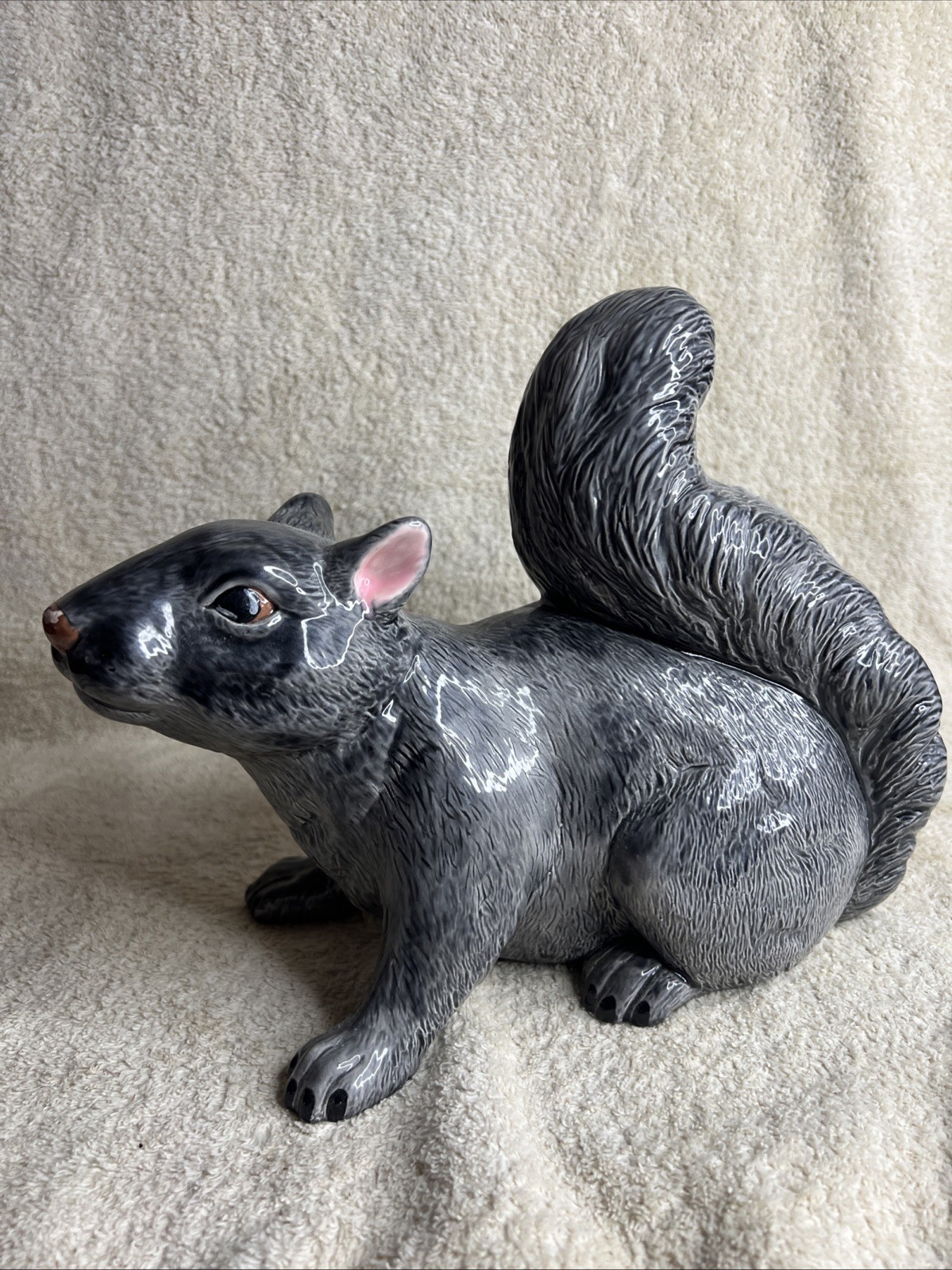 Vintage Gray Squirrel Figurine Bush Tail Ceramic Forest Animal Large
