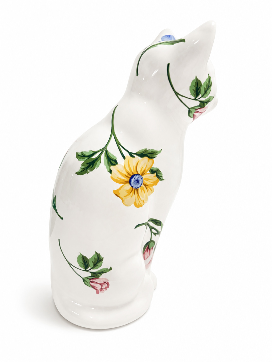 Tiffany Co 1996 Sintra Floral Cat Figurine Hand Painted Porcelain Portugal MIB