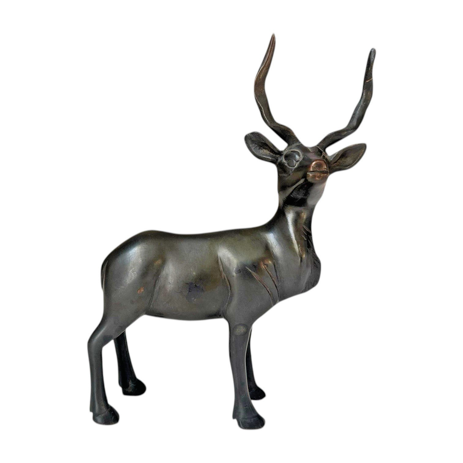 Antelope Bronze Statue Figurine MCM Small Sculpture Horns RARE Animal 8” Vintage
