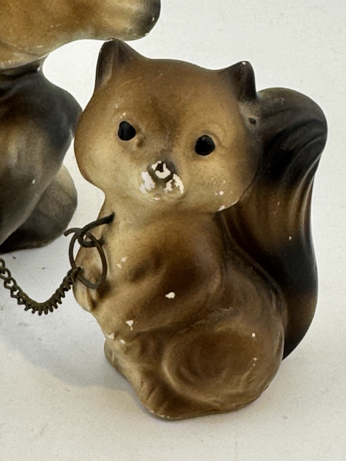 Vintage Japan Chained Raccoon Family Mother Babies Woodland Forest READ