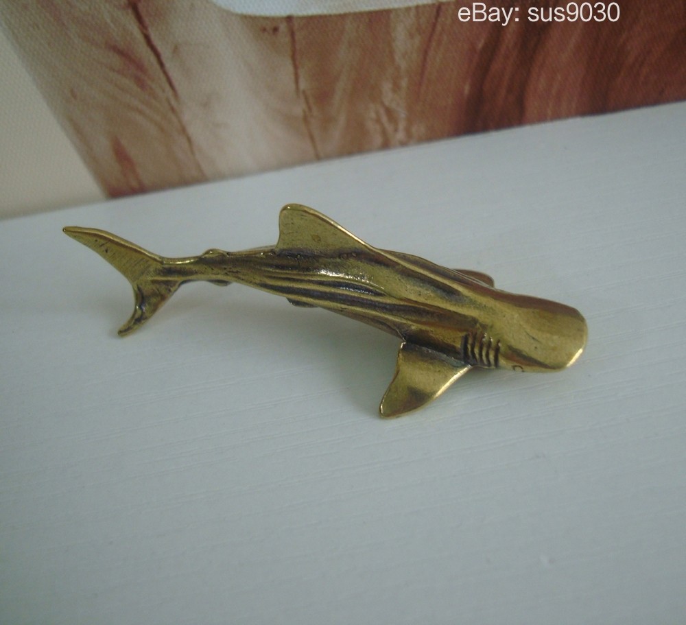 Solid Brass Small Shark Fish Figurine Statue for Garden Decor