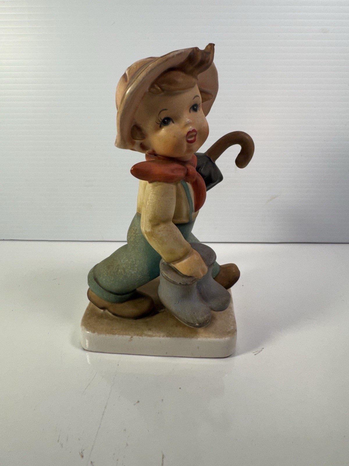 Vintage UCAGCO Ceramics Japan Rare Find Boy Walking Boots And Umbrella 6.5 Inch