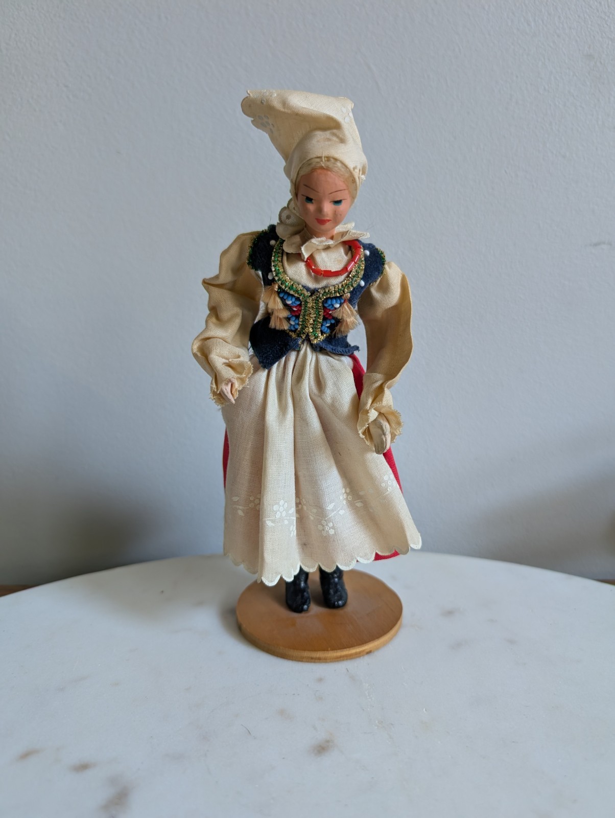 Vintage Tamburitzan Dancer Female Figurine Wood Base Painted