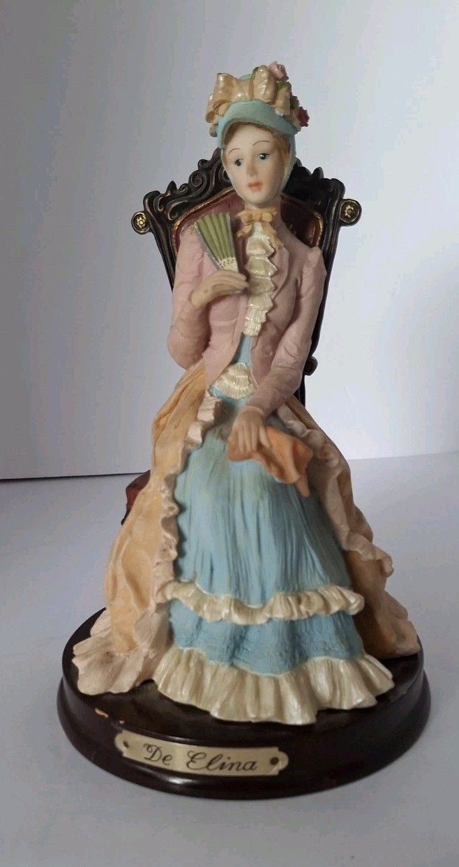 Vtg Turtle King Corp De Elina Victorian Lady Resin Figurine Chair Holding Fan 10