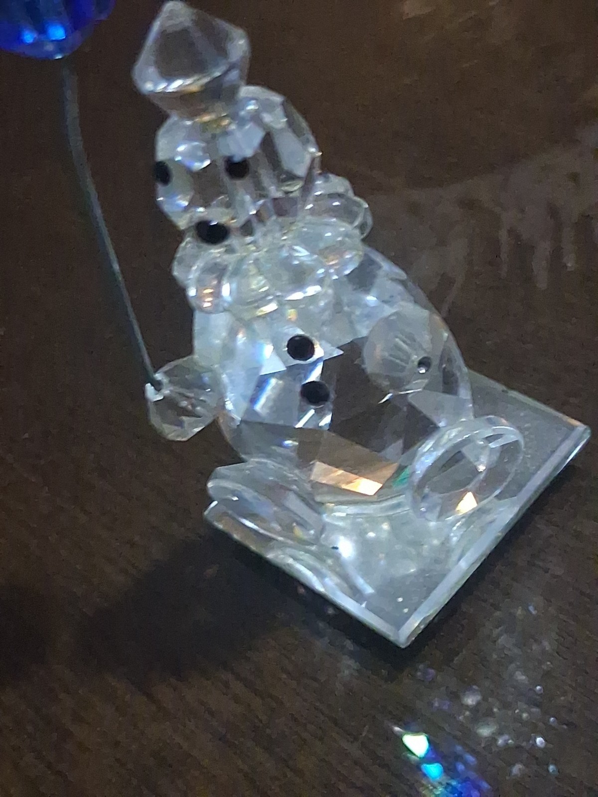 Swarovski Crystal Faceted Clown with Blue Balloon Circus Mini Figurine Glass