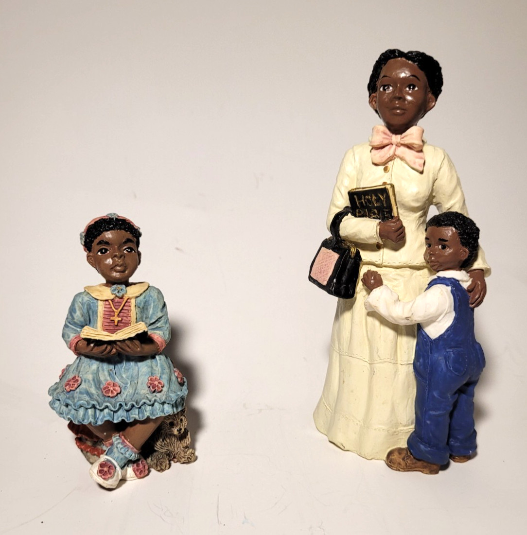 African American Figurines Lot of 2 Mother Child Bible & Girl Reading Home Decor