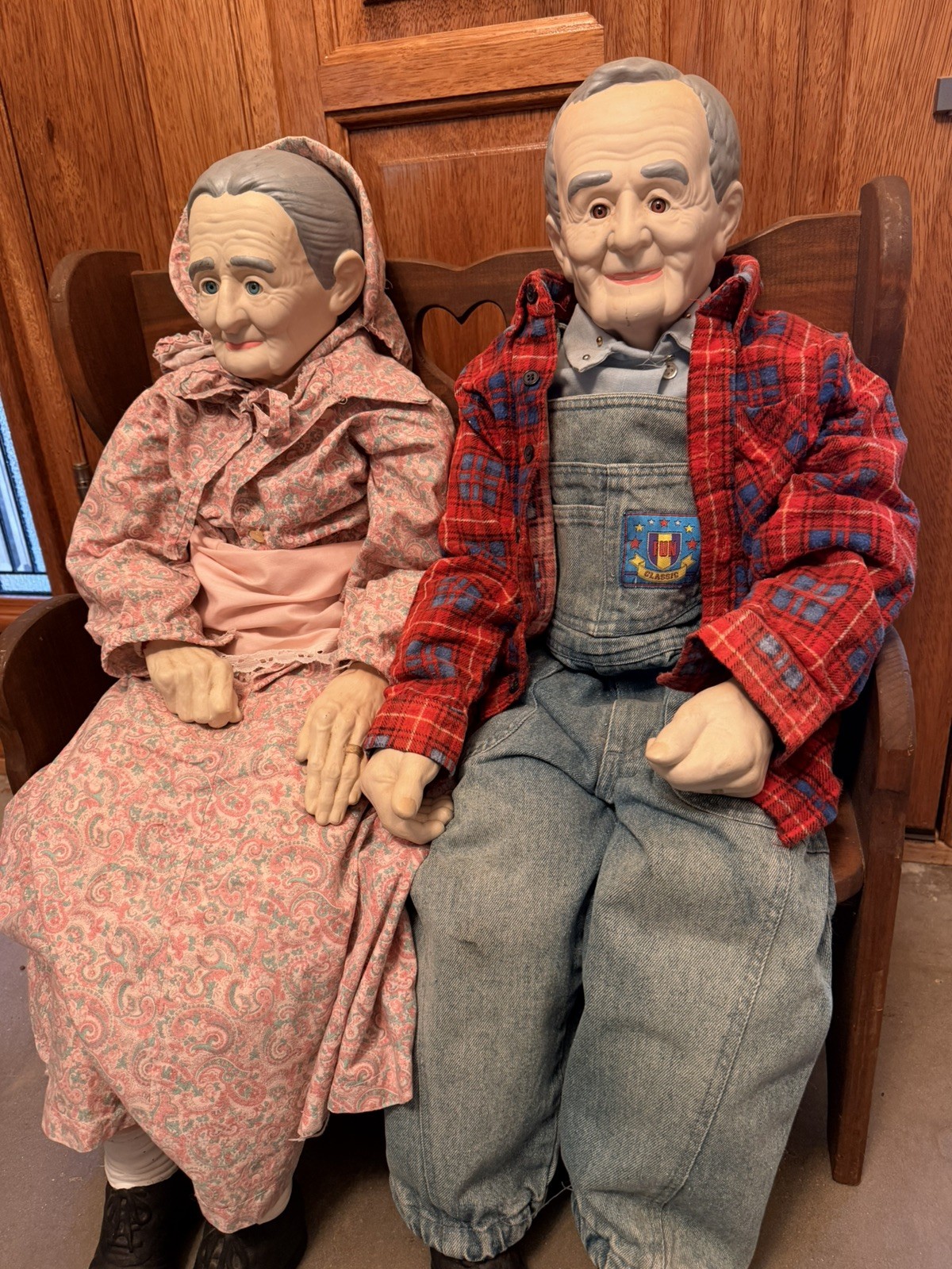 Vintage Grandma & Grandpa Porcelain Porch Sitters Wallace Style Pair Adorable!