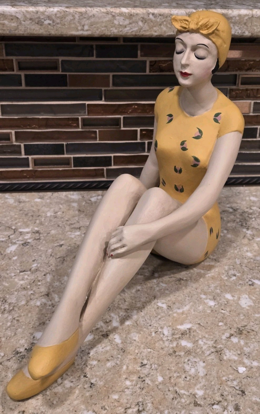 1920’s Bathing Beauty Figurine Girl Colorful Bathing Suit Beach Retro Statue