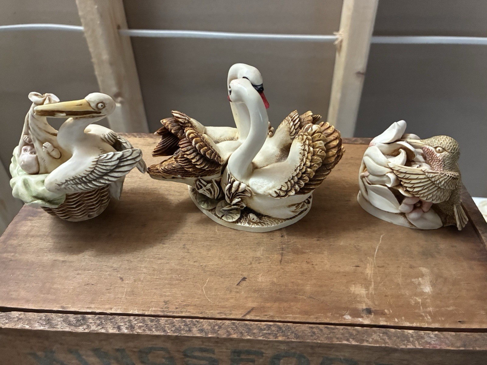 Set of 3 Harmony Kingdom Trinket Boxes-Pelican, Swans and Hummingbird
