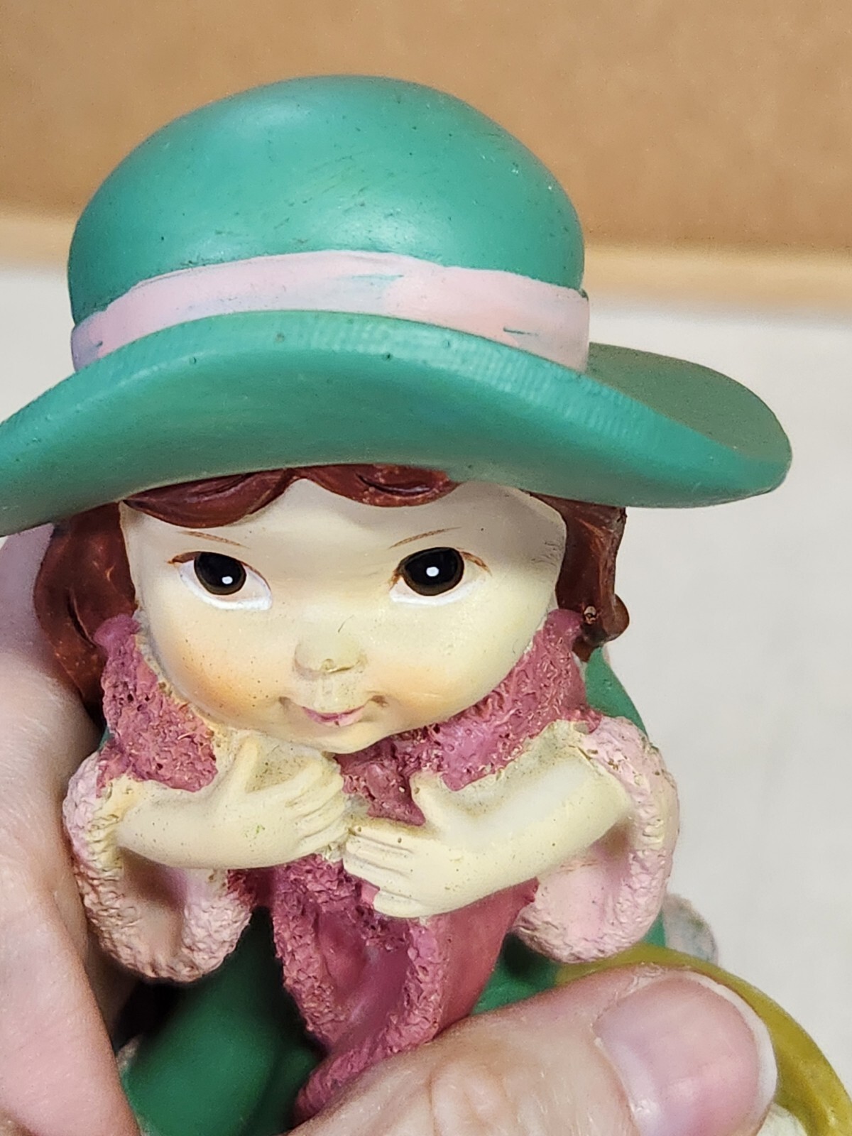 Tender Times Little Girl Figurine 5″ Tall – Green Dress & Hat
