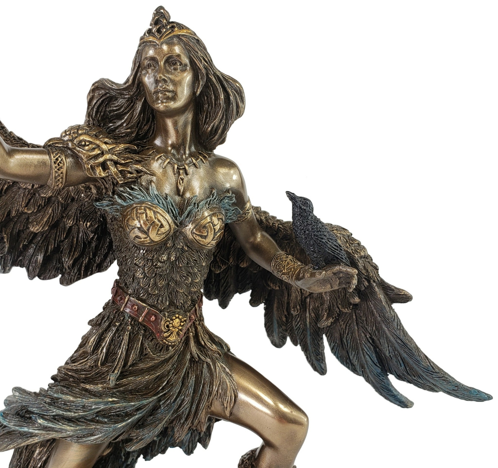 9″ Morrigan Celtic Raven Goddess of War and Death W/ Spear Statue Bronze Color