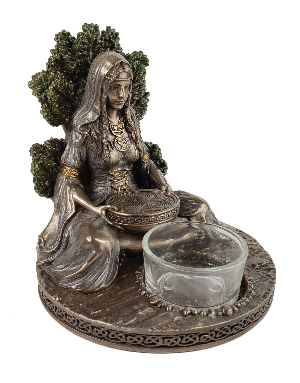 5″ Celtic Mother Goddess Danu Sitting Votive Candle Holder Statue Bronze Color