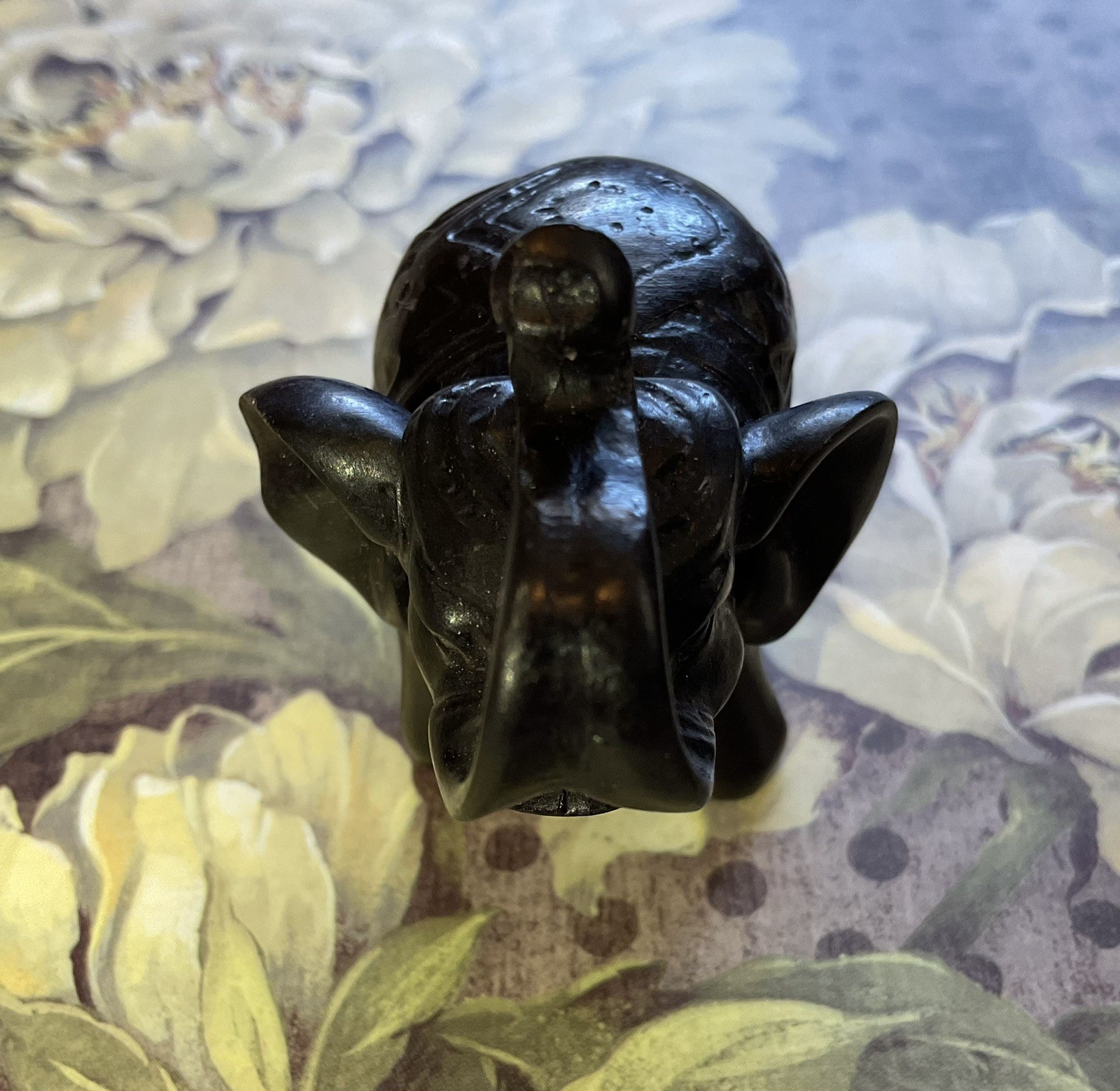 Vintage Black Elephant Miniature Figure from India, Collectible animal 2 x 2”