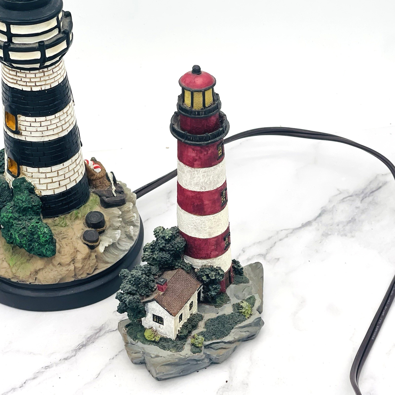 3 Resin Lighthouse Figurines Florida Virginia and Table Lamp Lot of 4