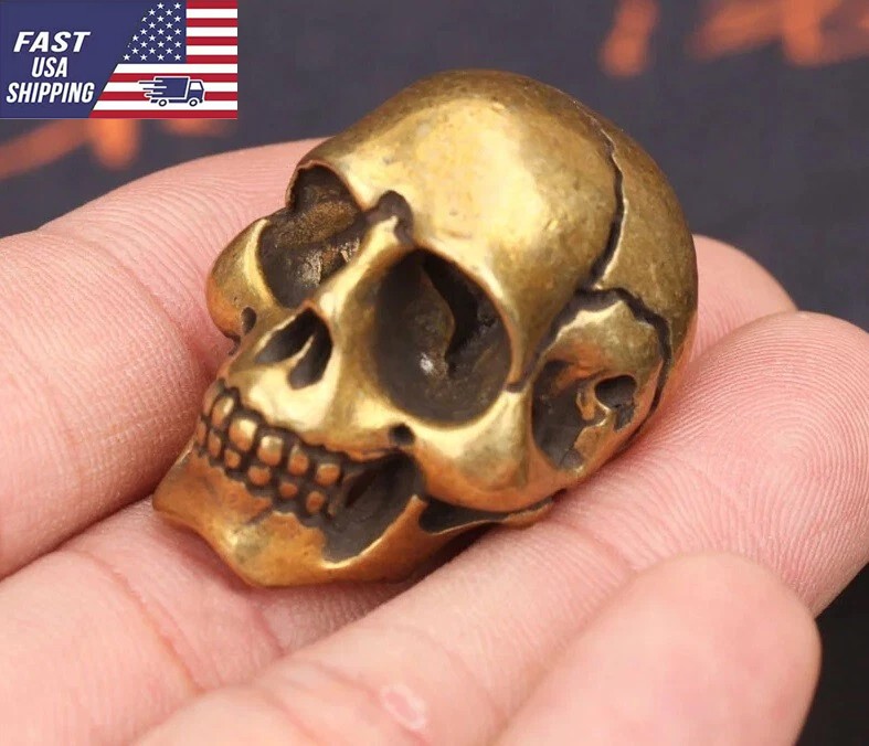 Brass Skull Head Figurine Ornament Punk HipHop Skeleton Miniature Statue Gifts