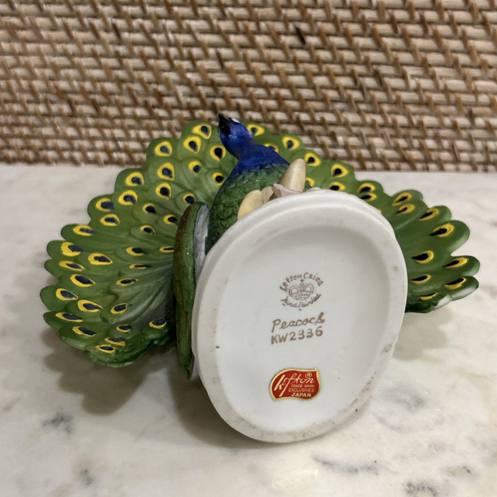 Lefton China Hand Painted Peacock with Full Fanned Tail kw2336 Vintage Japan