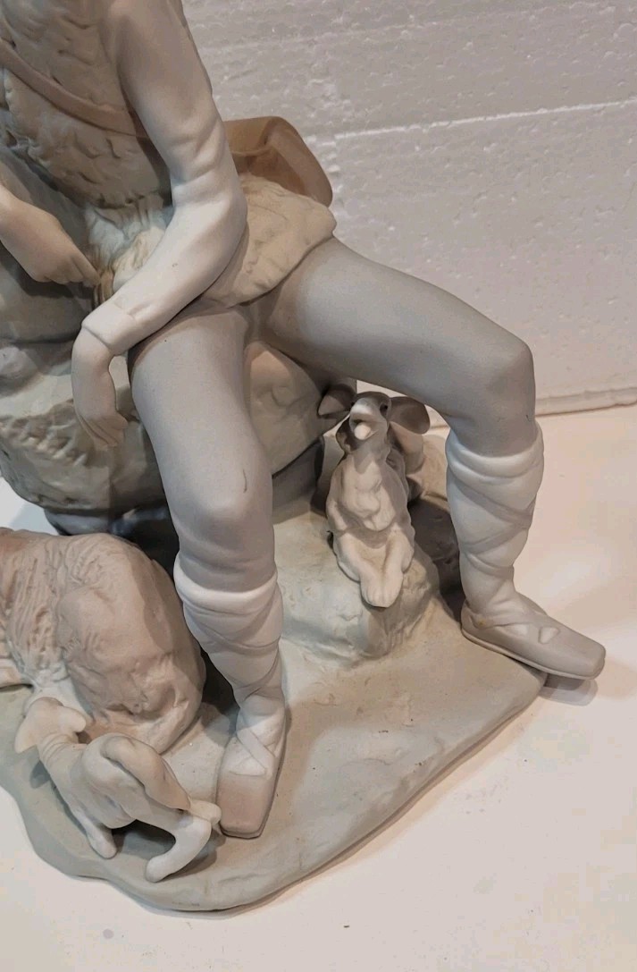 Vintage Lladro Resting Shepherd Boy Dog Tending Sheep 10.5in High X8in W X 7in D