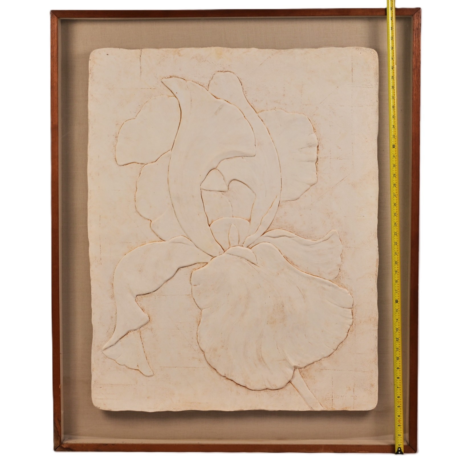 BRIONI Original Vintage Signed Bas Relief Plaster Wall Sculpture Floral Painting