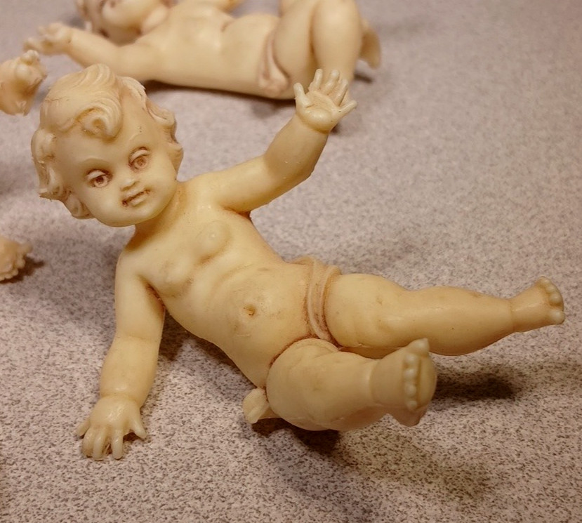 Vintage Tumbling Cherub Angels Figure Italy Plastic Lot Of 6