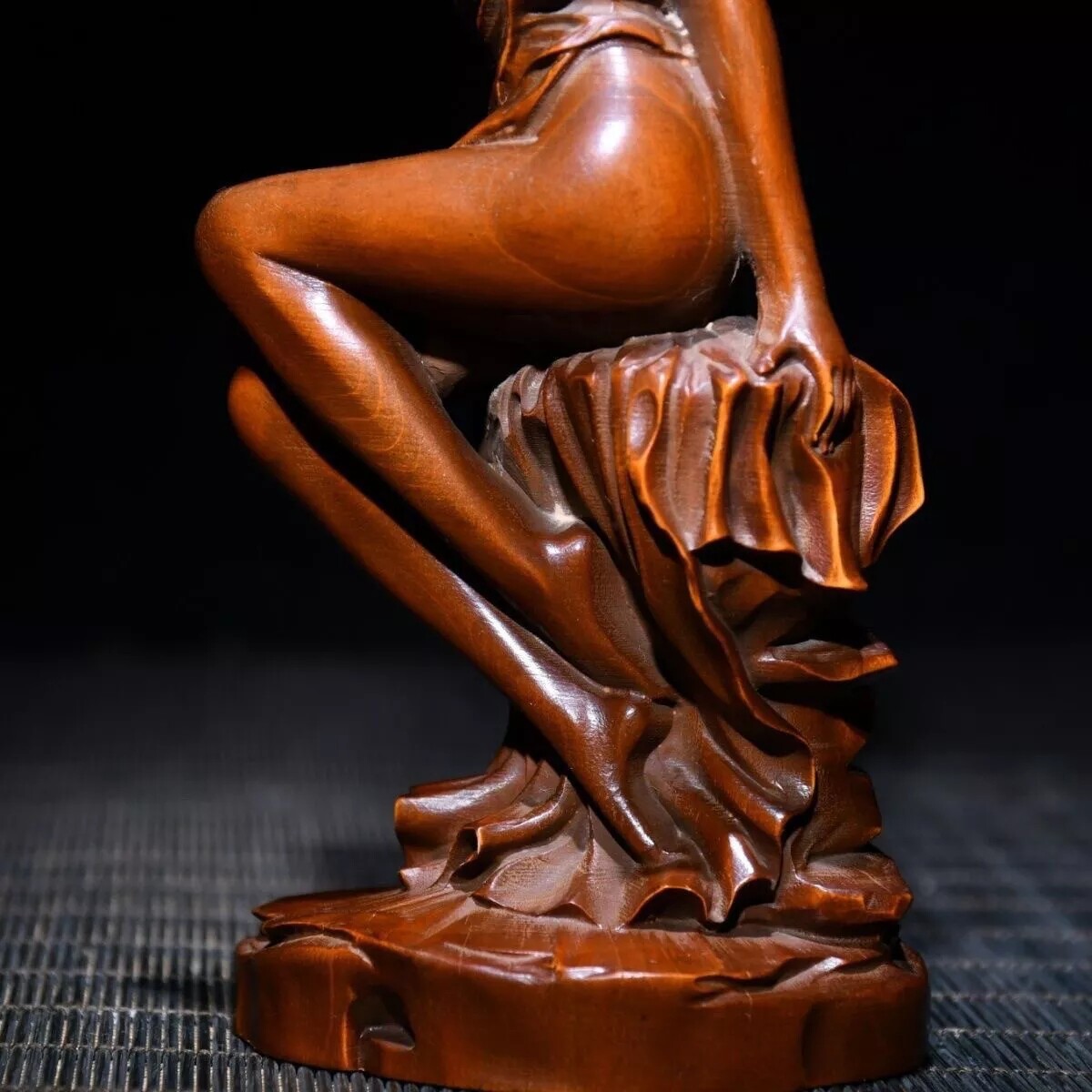 Chinese Boxwood Wood Carving Sexy Beautiful Woman Statue Wooden Sculpture Decor