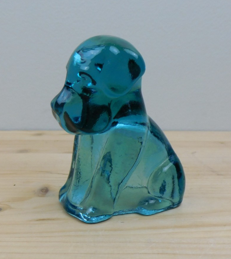 Vintage Degenhart Art Glass Pooch the Dog Figurine “Teal” UV Glow