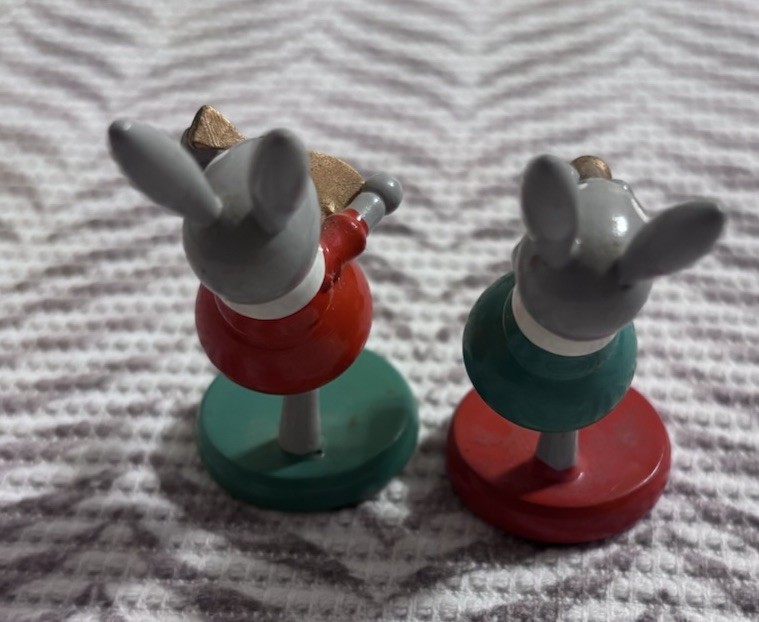 Vintage Spain Goula Rabbits Playing Mandolin Flute Easter Bunny Girls Wooden