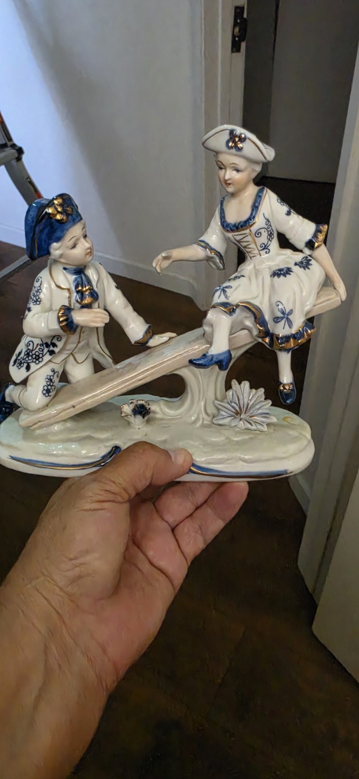 Vintage ARDCO Porcelain Boy & Girl Seesaw Figurine Japan Excellent Condition