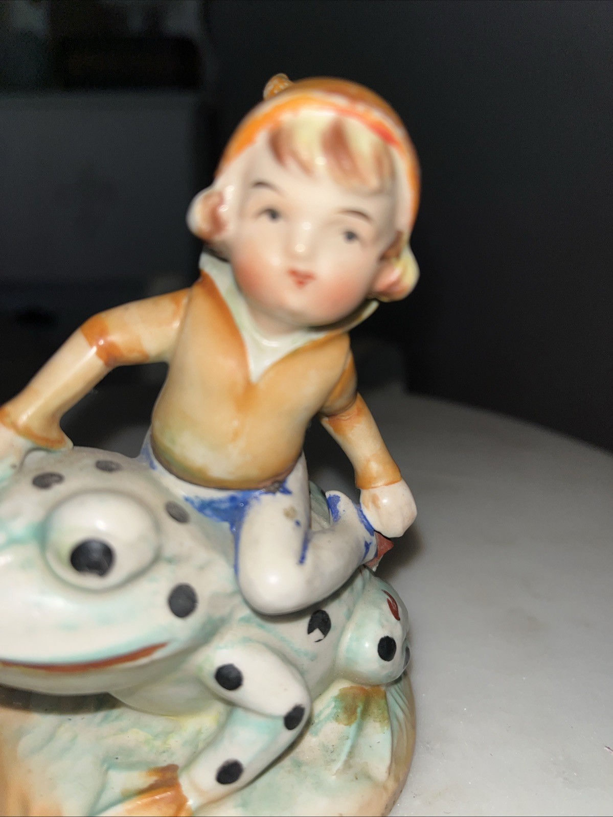 RARE Occupied Japan Ceramic Pixie Fairy Elf Riding A Frog