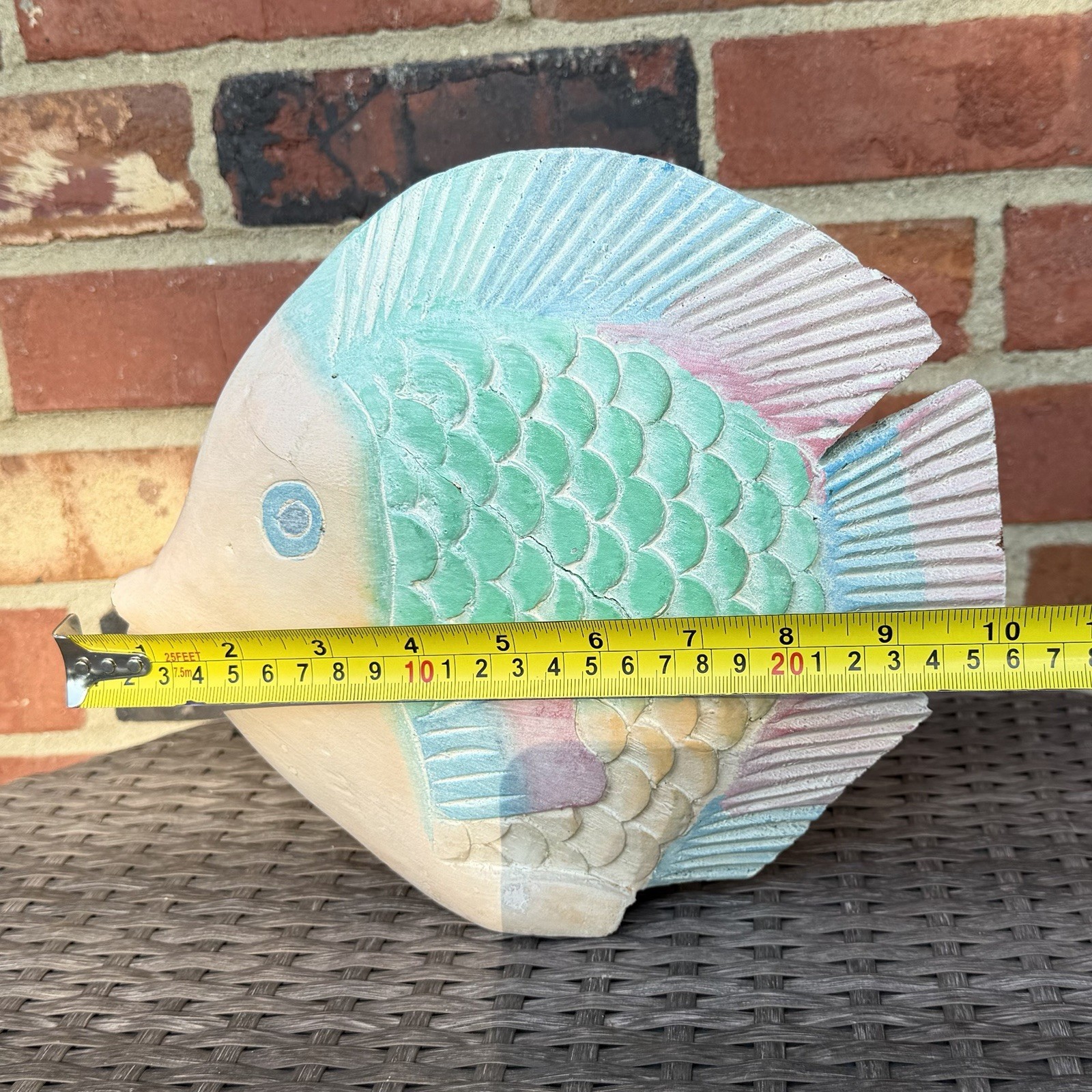 Wood Carved Tropical Fish Sculpture 10” Coastal Pastels Lightweight Nautical EUC
