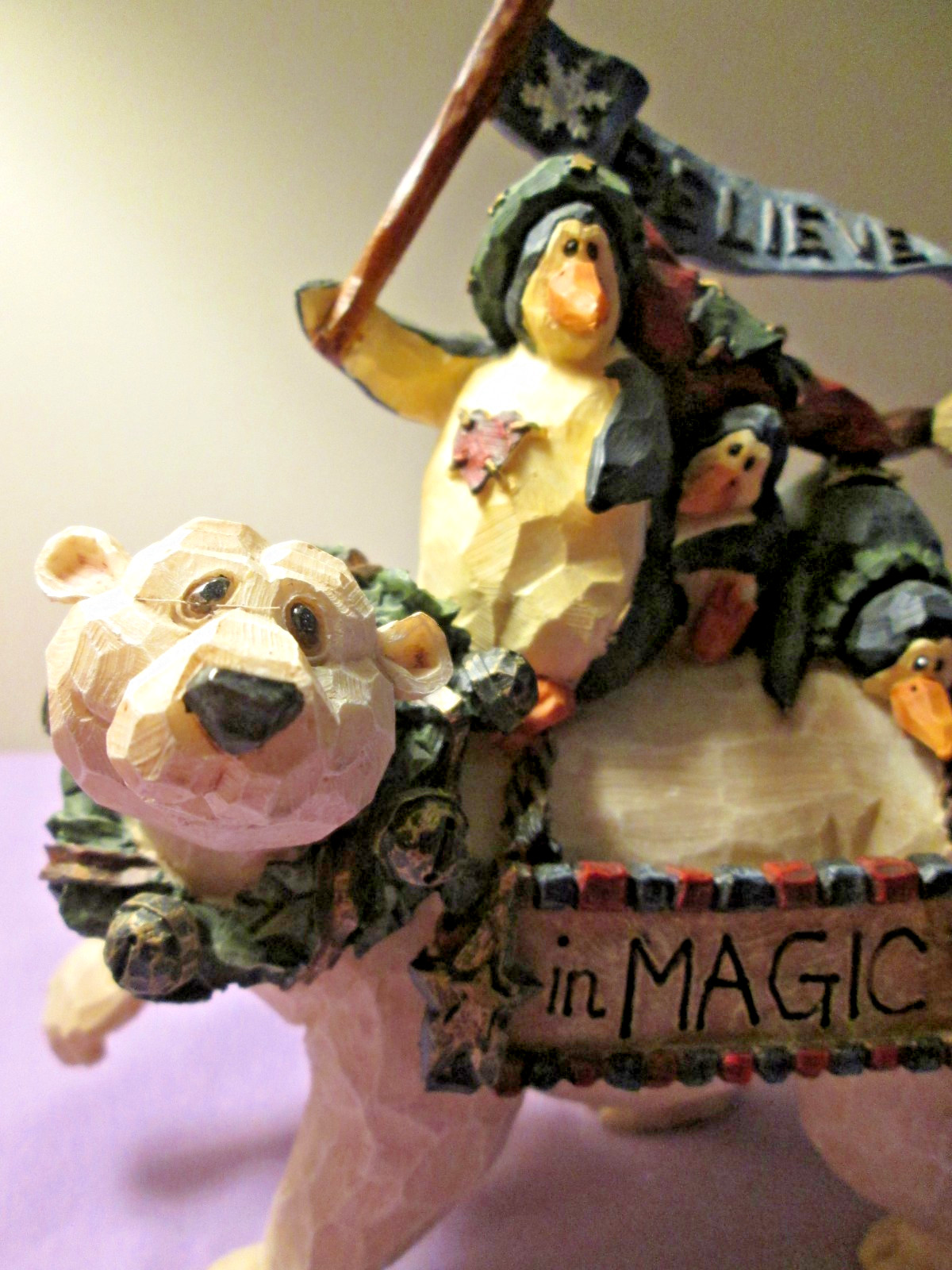 Boyds Bears “Believe In Magic” Magical Penguins Riding A Polar Bear Figurine
