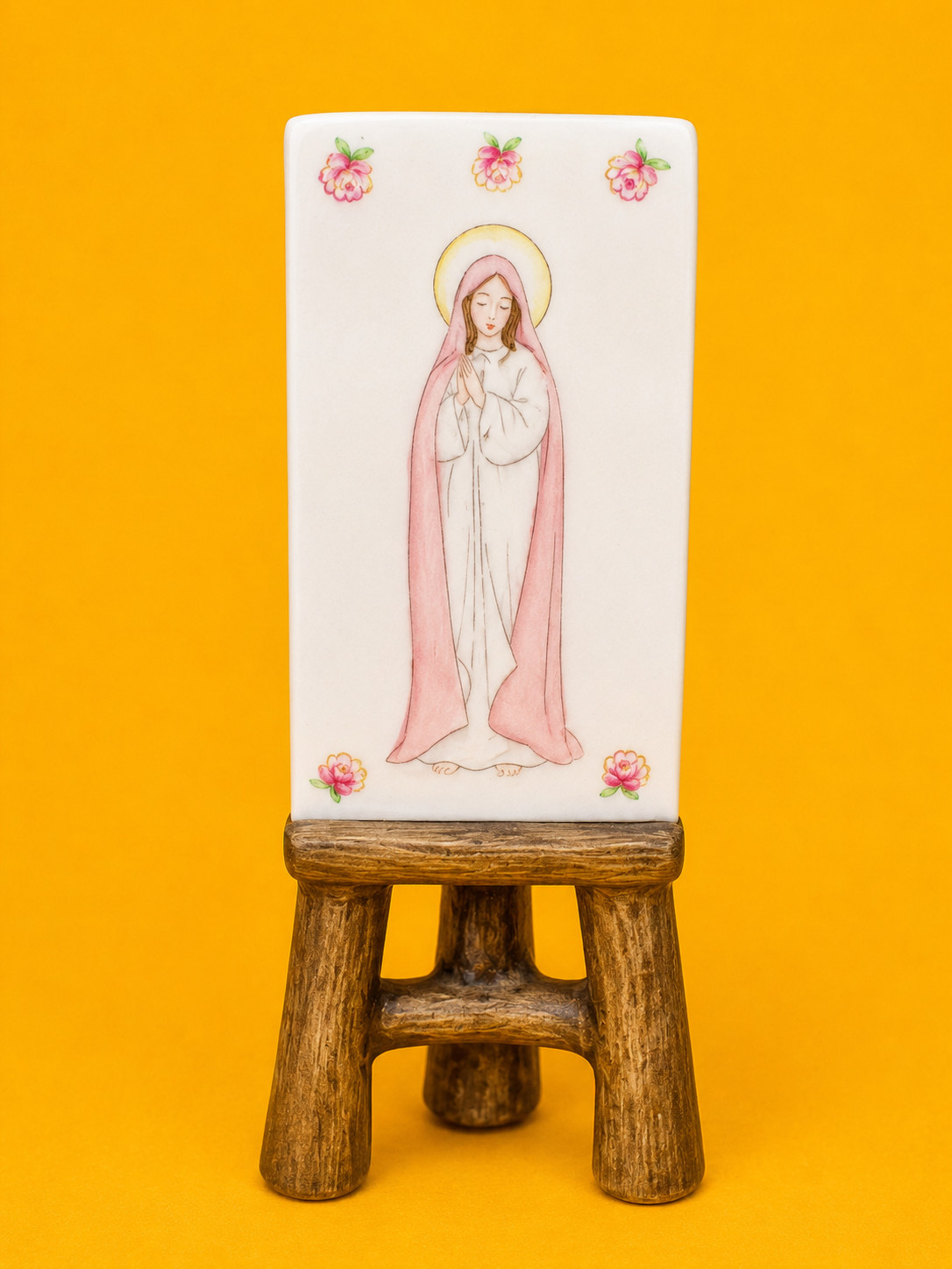 ❤️ Vtg Virgin Mary Christian Angel Figurine Easel Painting Catholic Religious