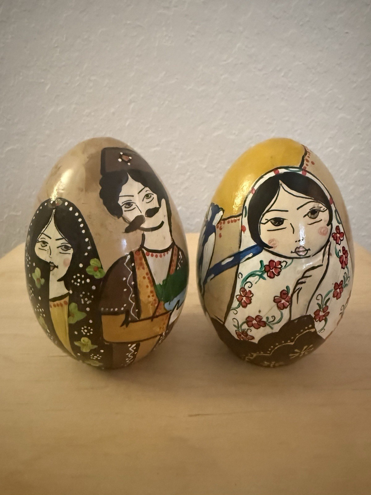 Khatun Pottery’s Hand Painted Decorative Eggs Set Of 2 About 12” High