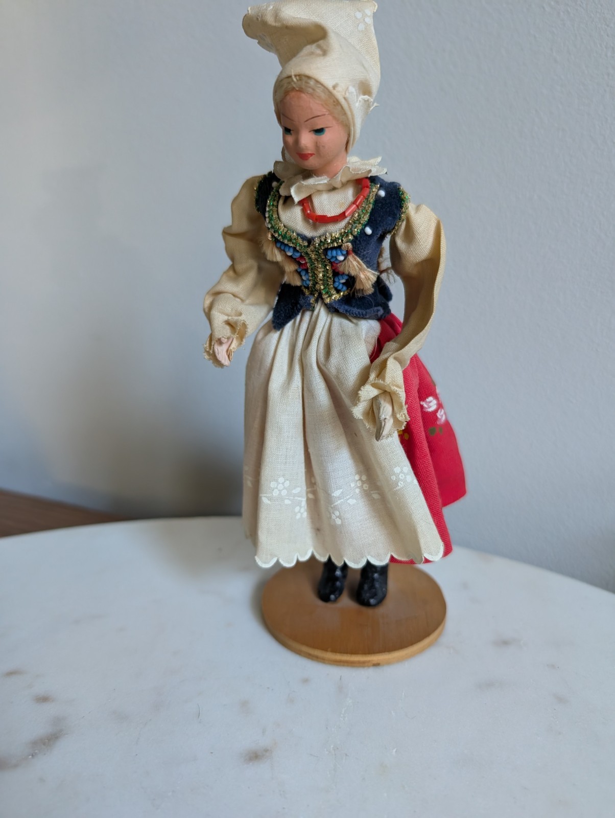 Vintage Tamburitzan Dancer Female Figurine Wood Base Painted