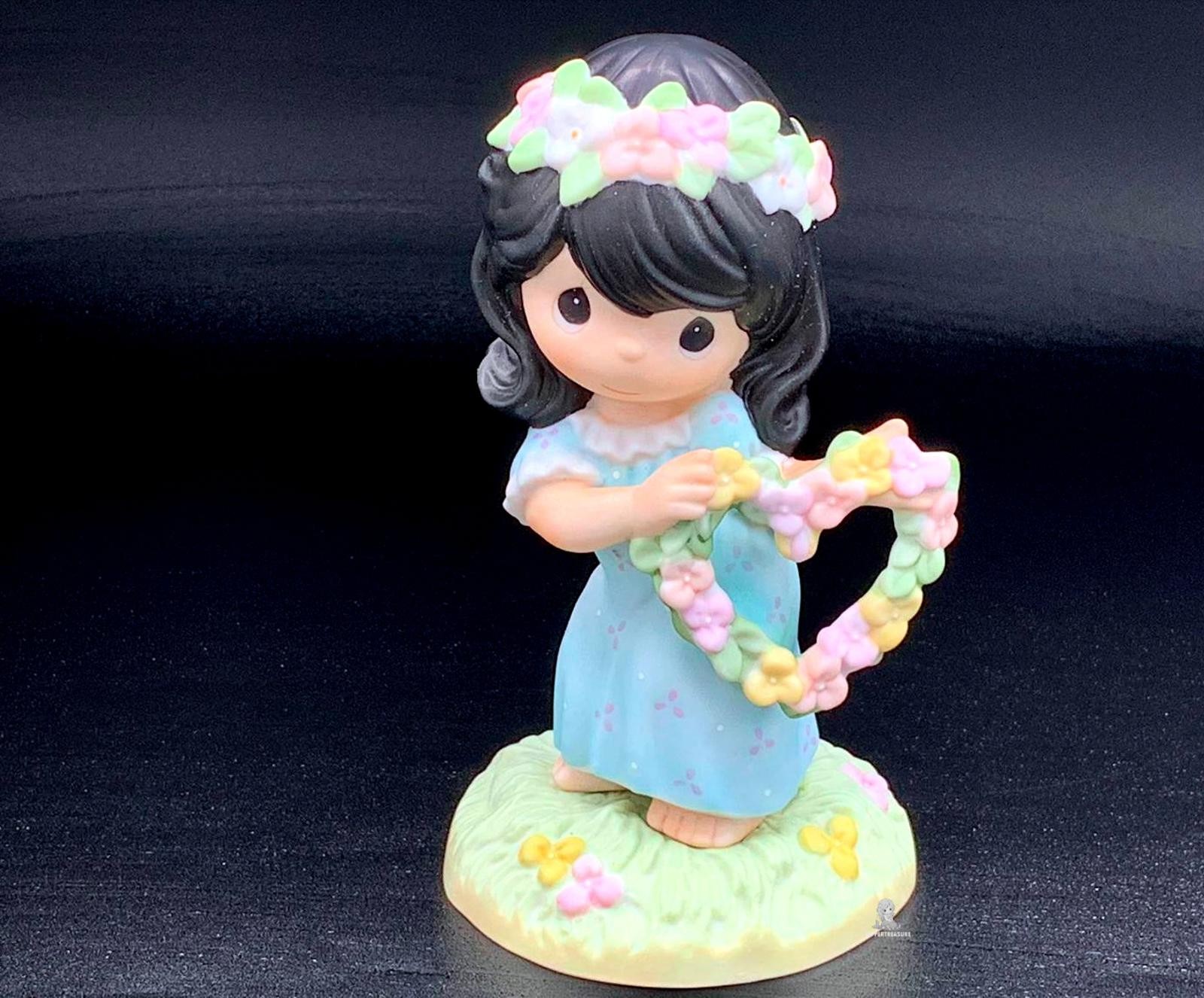 Precious Moments Girl Holding Floral Heart Figurine – Pastel Dress Garden Theme